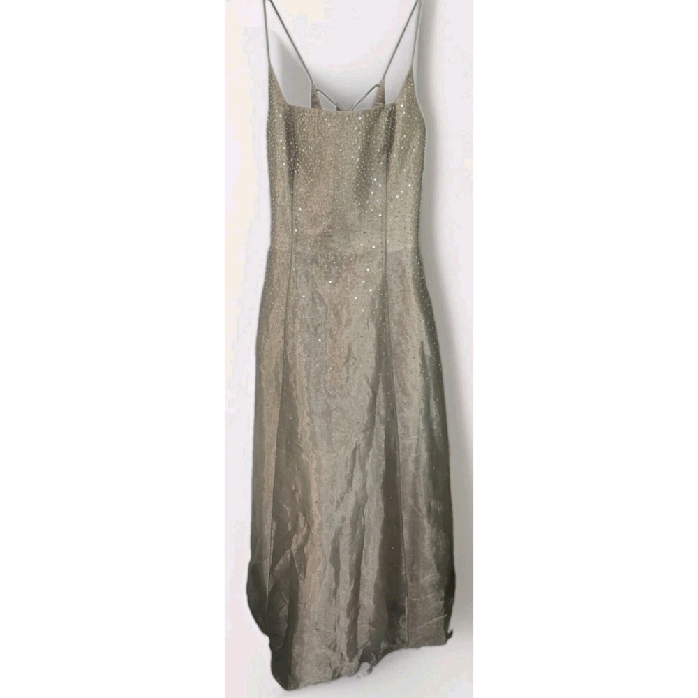 Morgan and Co by Linda Bernell Champagne Beaded Lace Up Formal Gown Dress 11/12